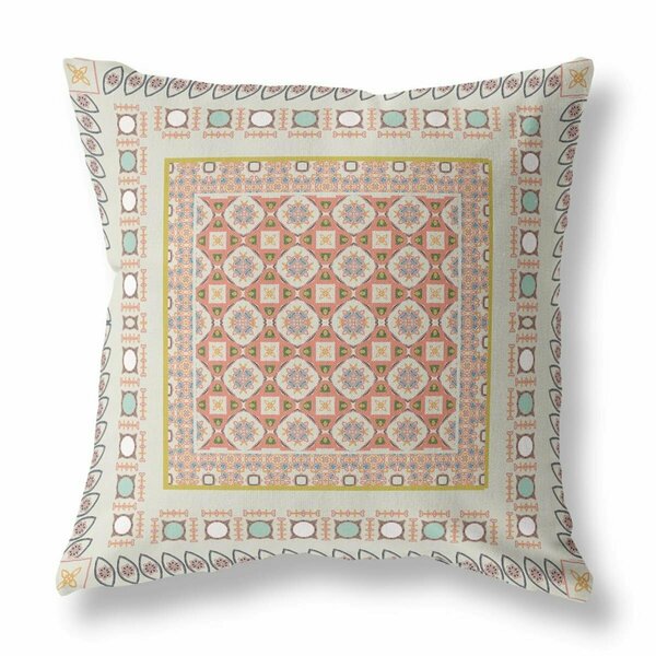 Palacedesigns 16 in. Block Indoor & Outdoor Zippered Throw Pillow Off-White & Orange PA3659749